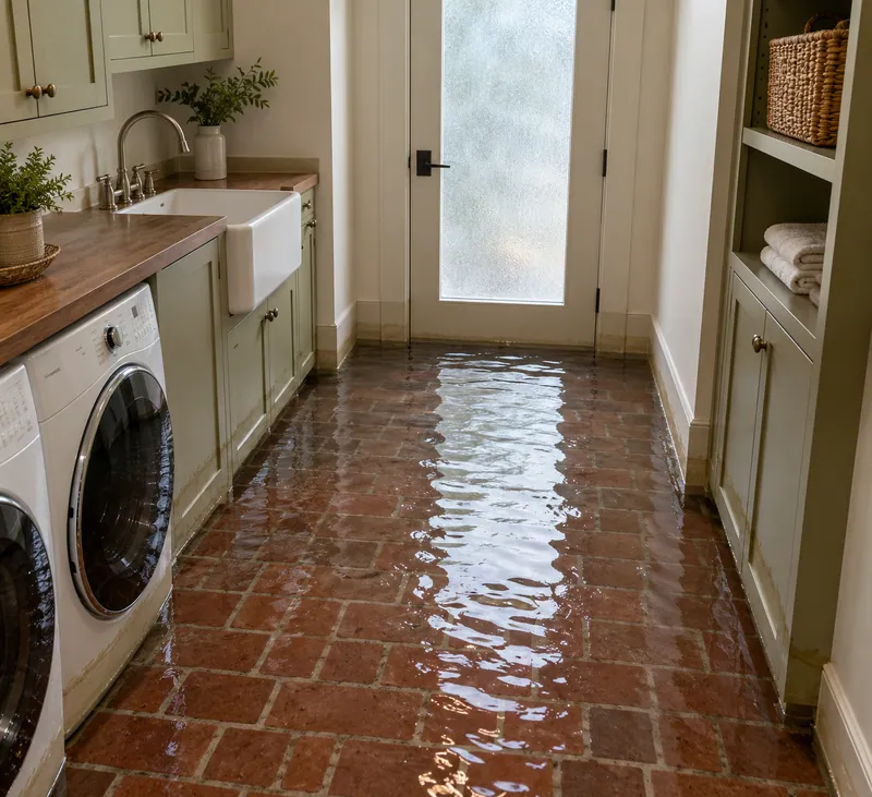 Water Extraction Near Bailey Lake Park — standing water with partly submerged furniture feet