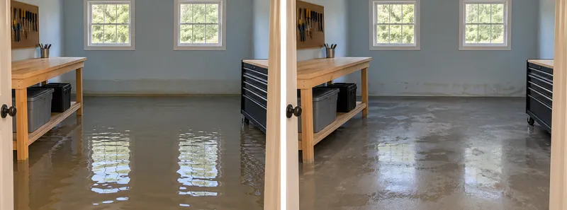 Water Extraction Near Cedar Ridge Park — matched room before extraction and after bulk collection with damp flooring