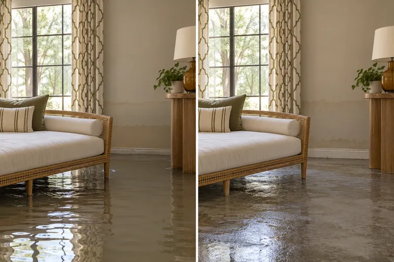 Water Extraction in Burleson — matched room before extraction and after bulk collection with damp flooring